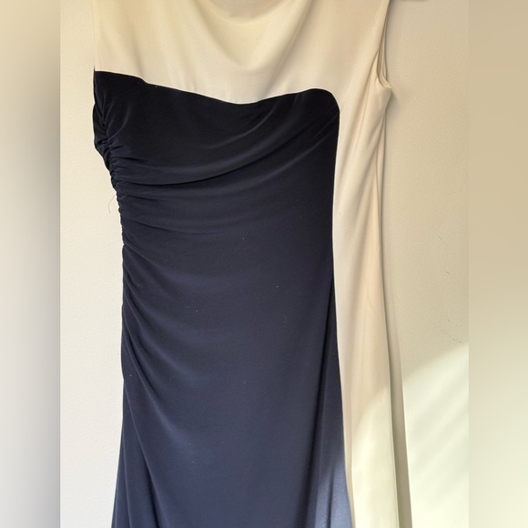Ralph Lauren Stretch Sheath Jers Dress Navy and White Dress ColorBlock Ruched - Picture 3 of 7